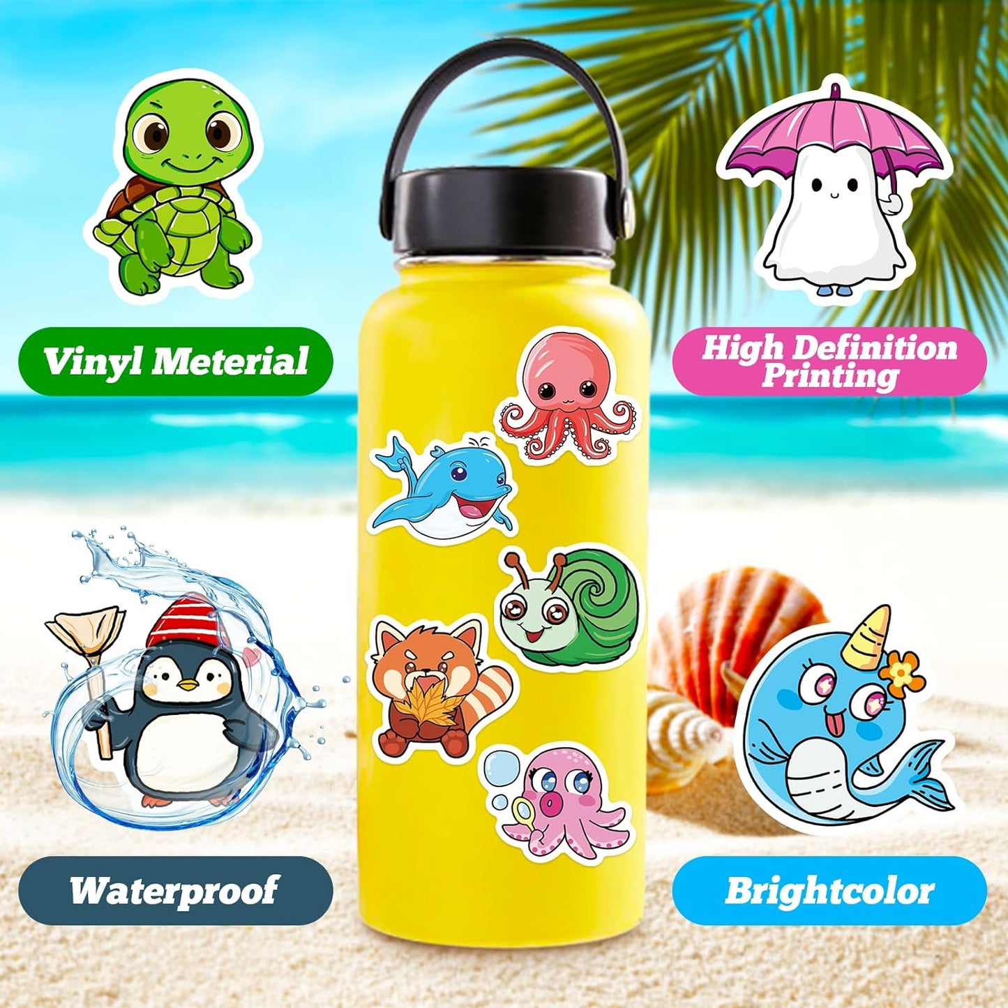 100 PCS Stickers for Kids, Cute Water Bottle Stickers, Waterproof Vinyl Stickers for Water Bottle Laptop Notebook, Kawaii Animal Stickers for Teens Girls Boys Students (Big Sticker Packs)