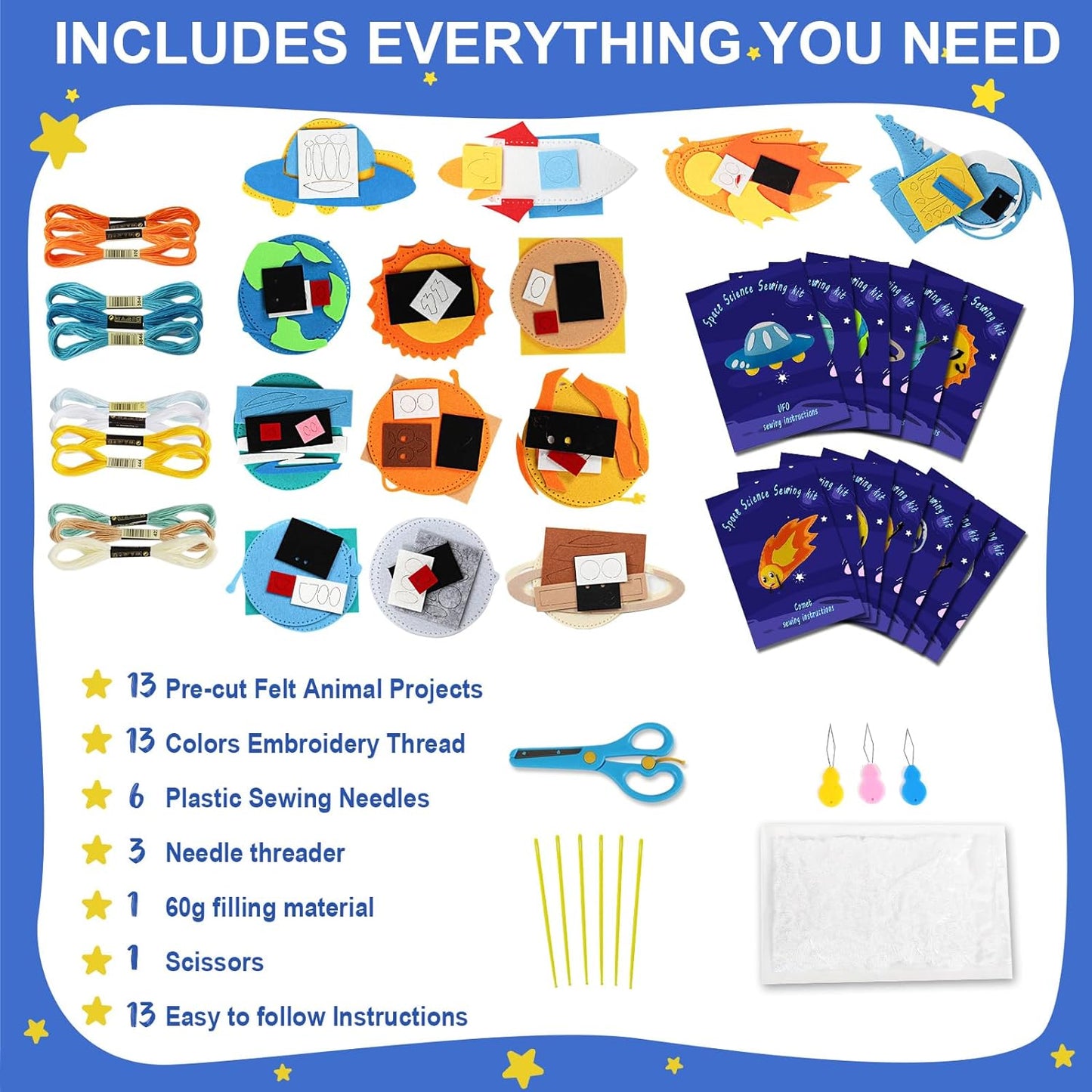 Space Sewing Kit Solar System, DIY Activity Explore Solar System for Kids, Science Activities Educational Gifts for Boys Girl