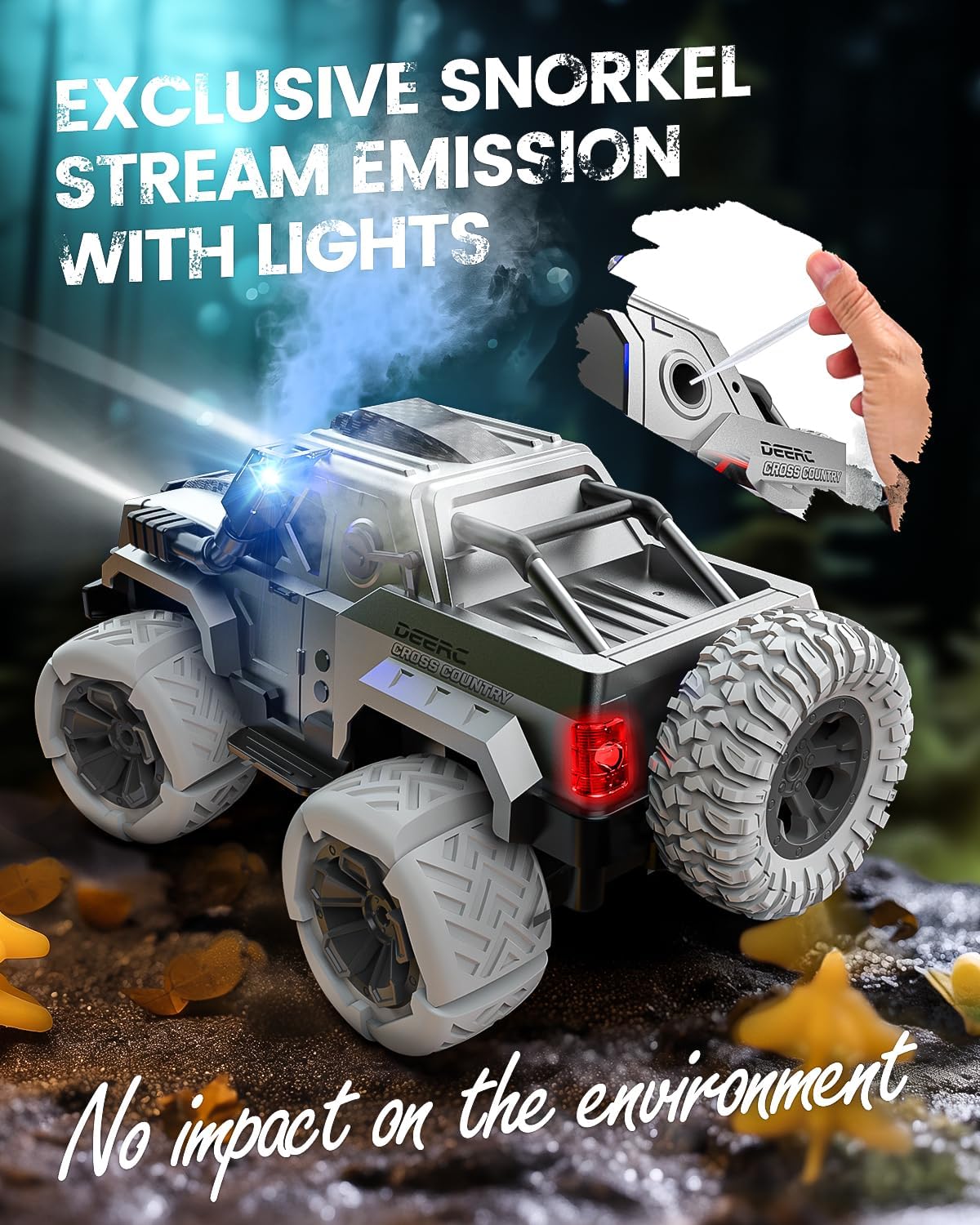 Remote Control Truck, Remote Control Jeep Car, Monster Trucks for Boys, All Terrain SUV Rock Crawler, with Snorkel Spray & Integrated LED Lights, Toy Vehicle for Kids and Adults, 60+ Mins - Toyigo