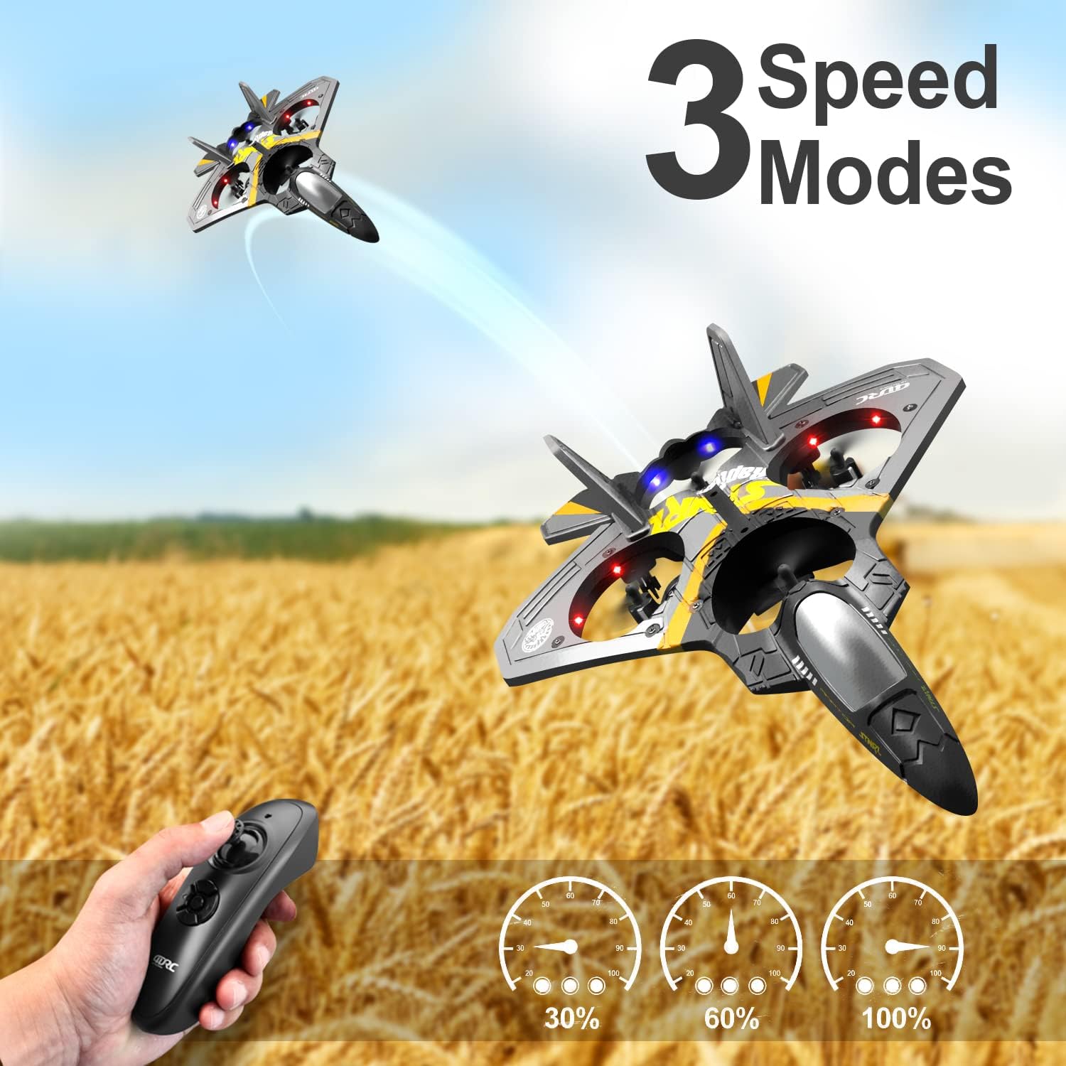 RC Airplanes, V17 Remote Control Plane, 2.4GHz Foam RC Airplanes, Helicopter Quadcopter for Adults Kids, Spinning Drone, Gravity Sensing RC Plane, Stunt Roll Aircraft, Cool Light Remote Control Toy, RC Plane with Two Batteries, Gifts for Kids Boys - Toyigo