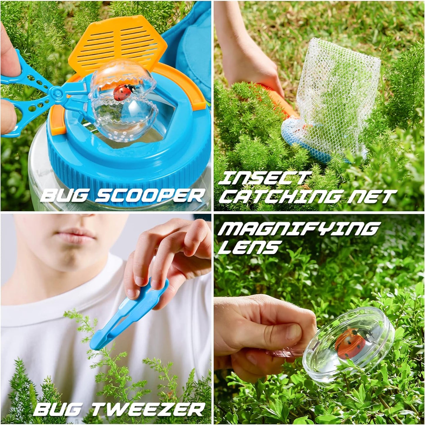 Bug Catcher Nature Exploration Set, Includes Habitat Bucket, Critter Box, Activity Booklet, Butterfly Net, Magnifier, Tweezer, Pipette, Bug Tong, and Exploration Hat Bug Catching Kids 3+ - Toyigo