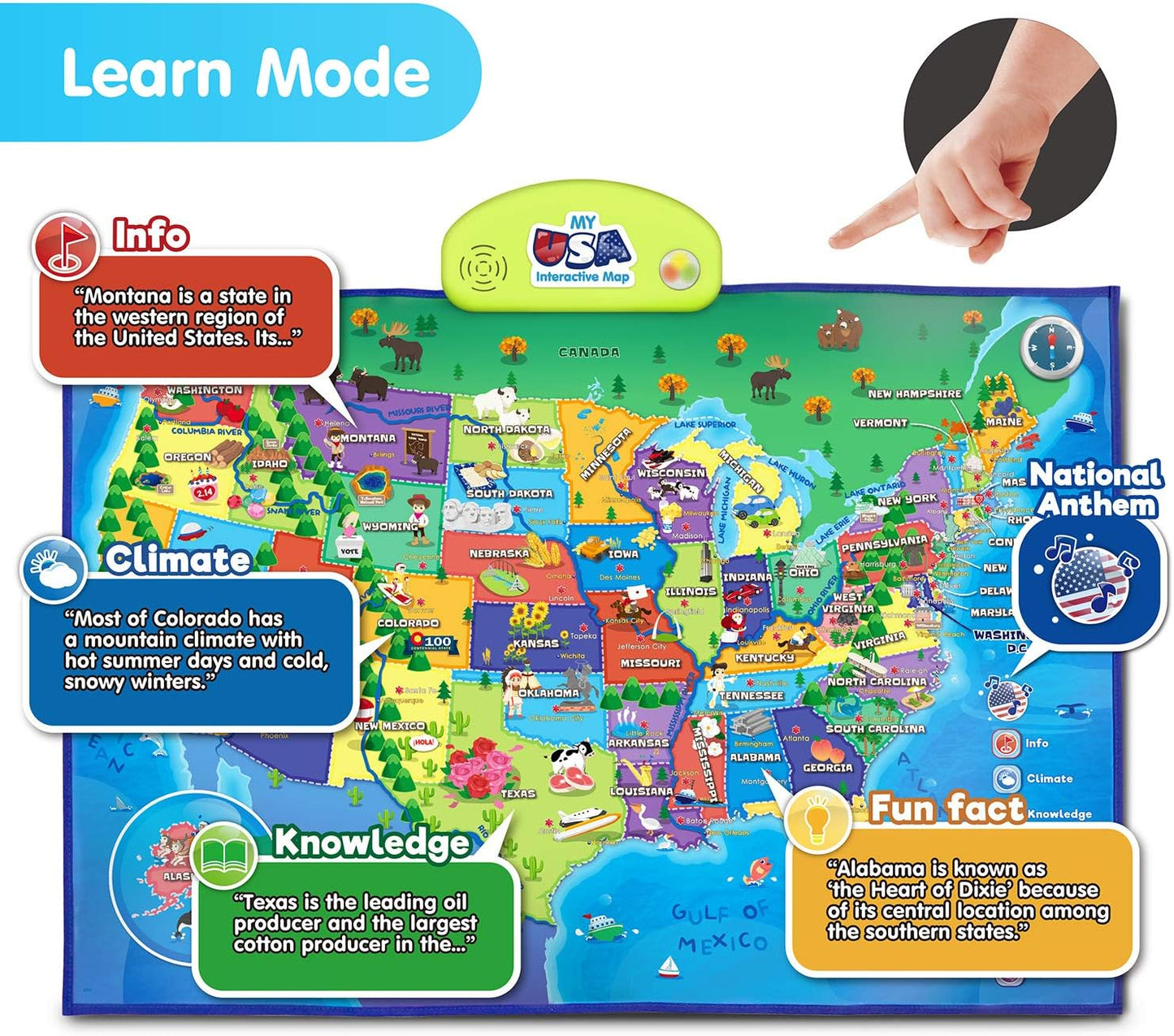 Educational Smart Talking Poster Toy, USA Interactive Map, Smart Learning Toy, Geography Electronic Game Educational Talking Poster for Children, Boy or Girl Ages 5 to 12 Years - Toyigo