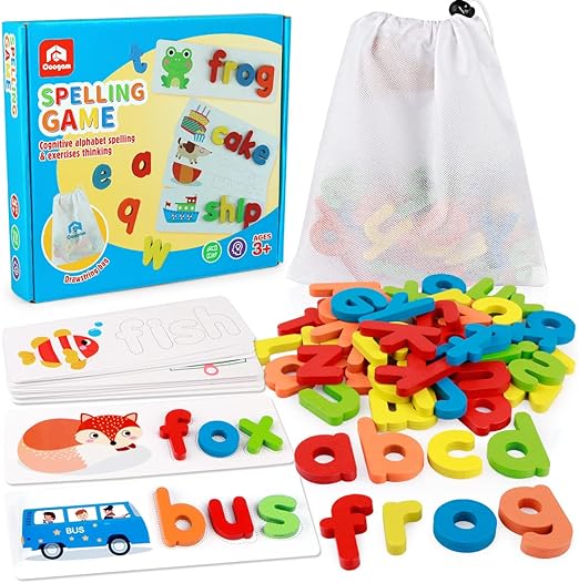 Read Spelling Learning Toy, Wooden Alphabet Flash Cards Matching Sight Words, ABC Letters Recognition Game Preschool Educational Tool Set, For 3 4 5 Years Old Girls and Boys Kids