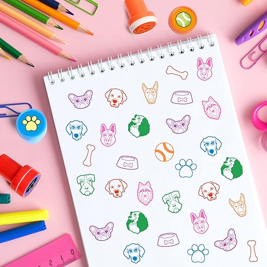 Dog Party Stamps for Kids, 24Pcs Assorted Pet Puppy Pals Self-Inking Stamps, Goodie Bag Stuffers, Paw Dog Birthday Party Favor for Kids, Teacher Stamps Reward Pinata Fillers Carnival Prizes