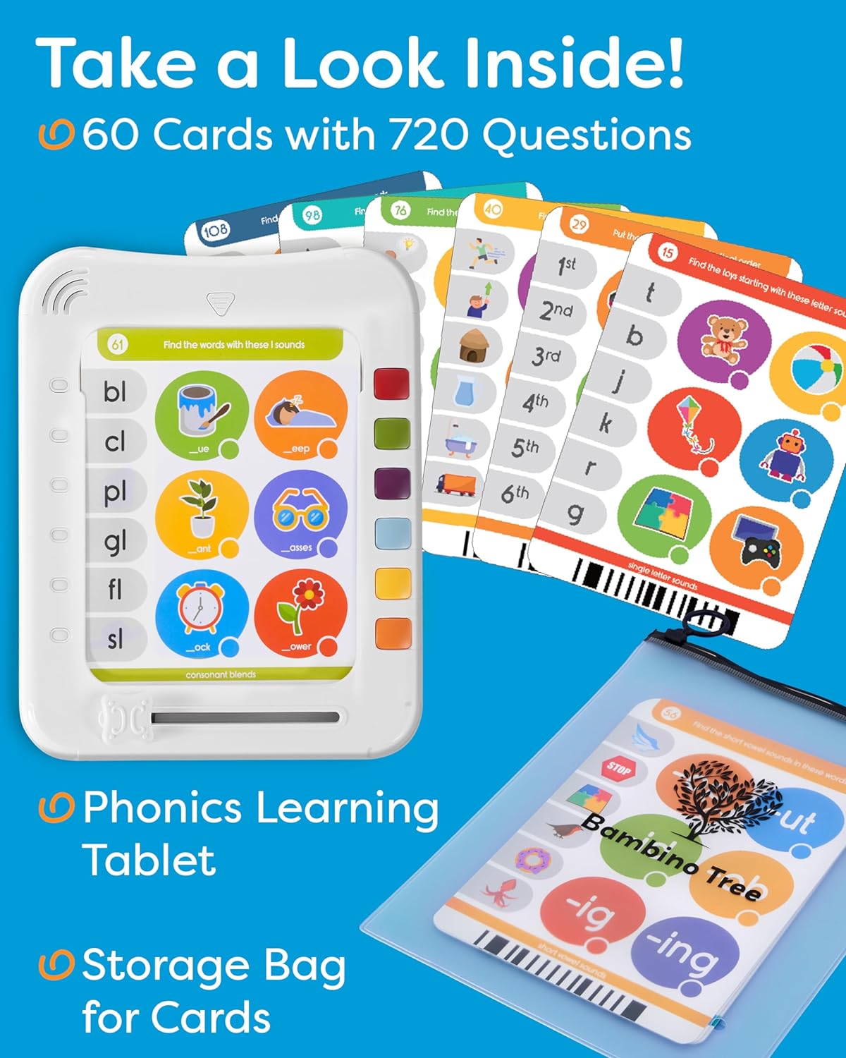 Phonics Learning Pad, Electronic Phonics Reading Toys, Vowels and Consonant Blends Learning Game, Learn to Read in 720 Phonic and Letter Sound Questions  Ages 5-11 for Kids Adults