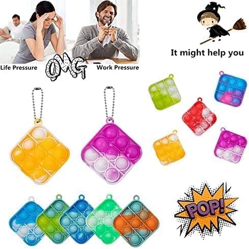 50Pcs Mini Pop Fidget Toys, Pop Keychain Fidget Toy, Push Bubble Pop Silicone Squeeze Sensory Toys, Anxiety Stress Reliever for Adults and Kids