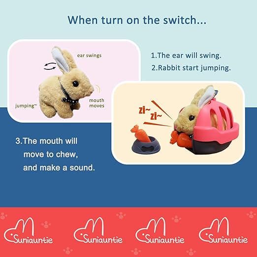 Interactive Bunny Rabbit Stuffed Animal, Easter Gift for Kids, Electric Plush Toy with Sound & Movements, Play House Set