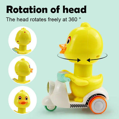 Cute Duck Press Car Motorcycle, Baby Toys Mini Car,  Manual Pressing Head Free Rotation Cute Duck, Car Motorcycle Anti-collision And Anti Drop Baby Toys Mini Car For Kids - Toyigo