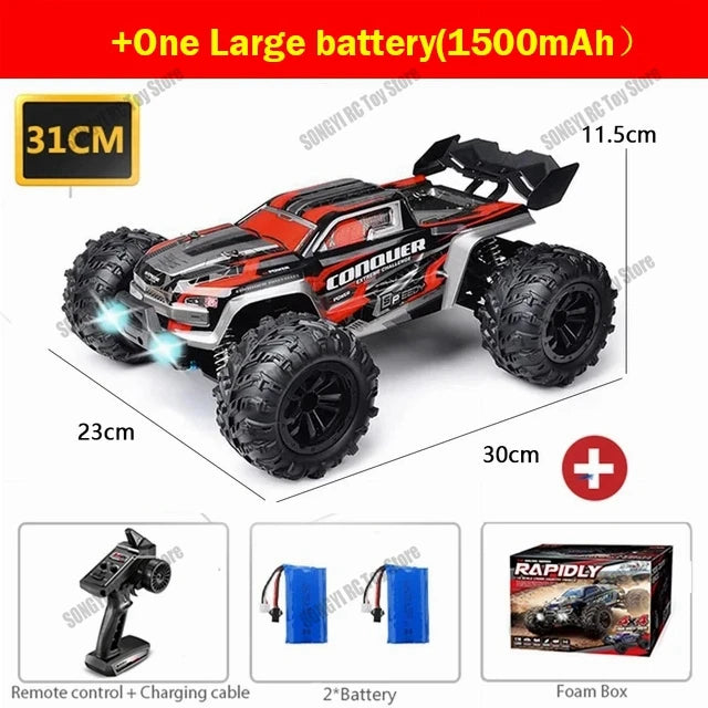 Rc Truck Cars, 16103 Fast Rc Cars, 50km/h 1/16 Off Road 4WD with LED Headlights, 2.4G Waterproof Truck, Remote Control Monster Truck for Adults and Kids - Toyigo