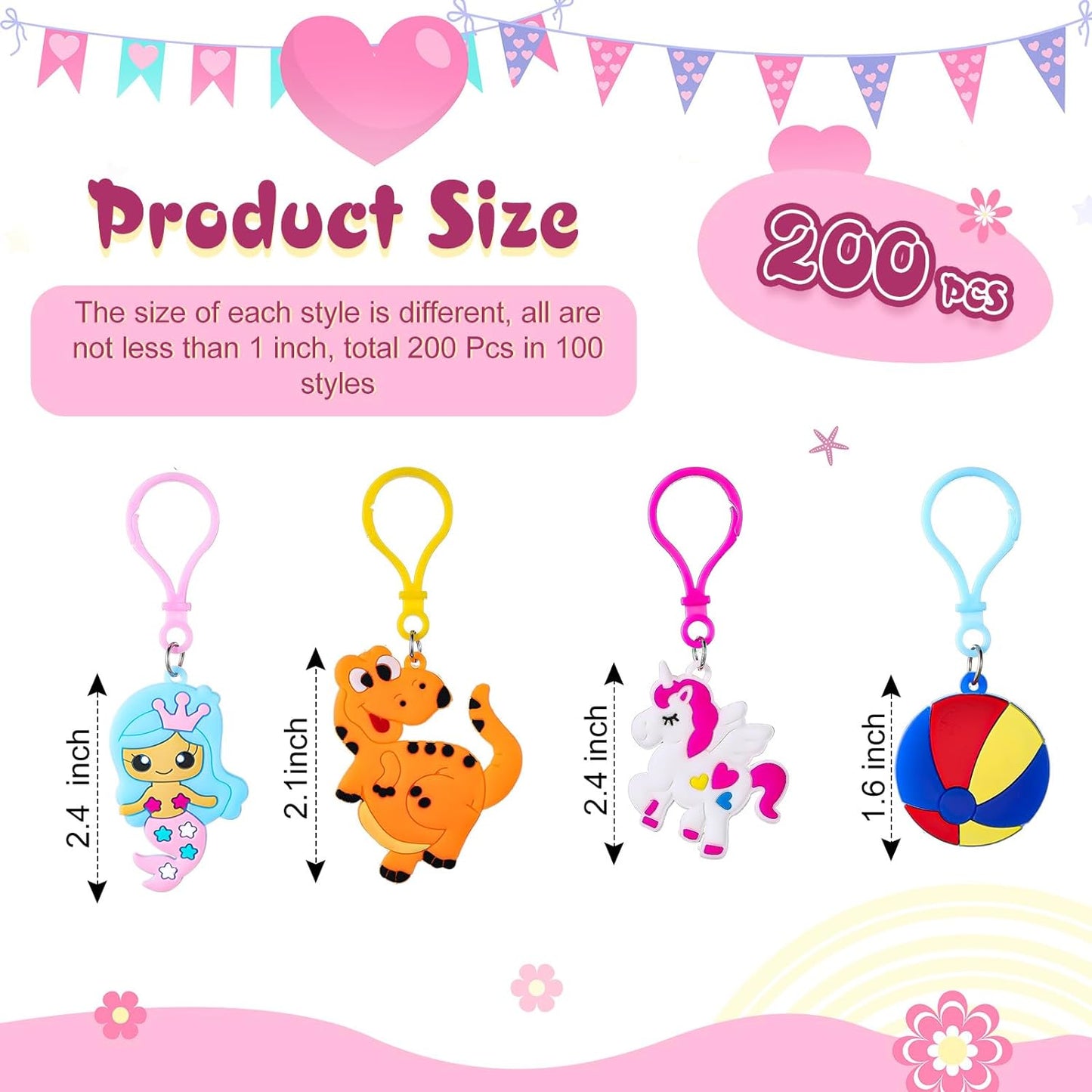 200 Pcs Cute Keychains Bulk Kids Party Favors Keychains Unicorn Keychains Cartoon Keychain for Kids Adults Halloween Birthday Christmas Party Supplies School Gift Keychains (Adorable Style)