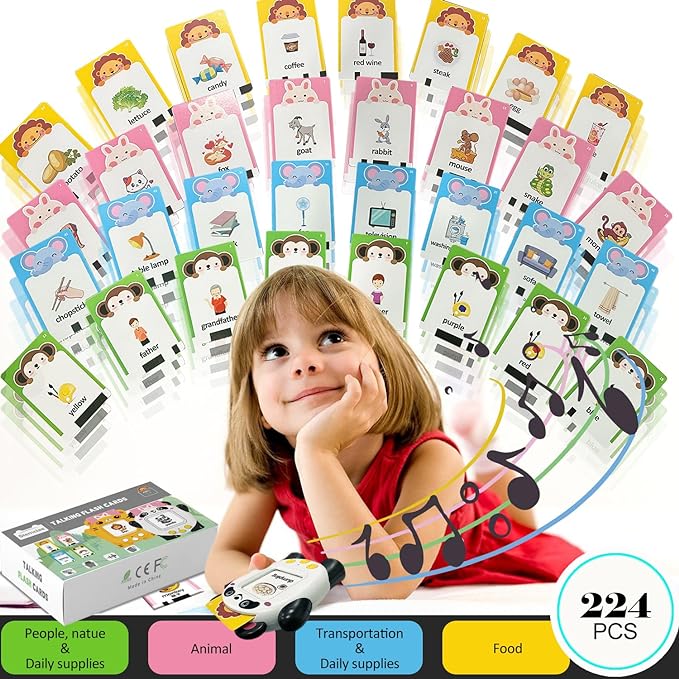 Talking Flash Cards, Autism Sensory Toy Speech Therapy, 224 Sight Words Montessori Educational Gifts for 2 3 4 5 Years Old Boys and Girls - Toyigo