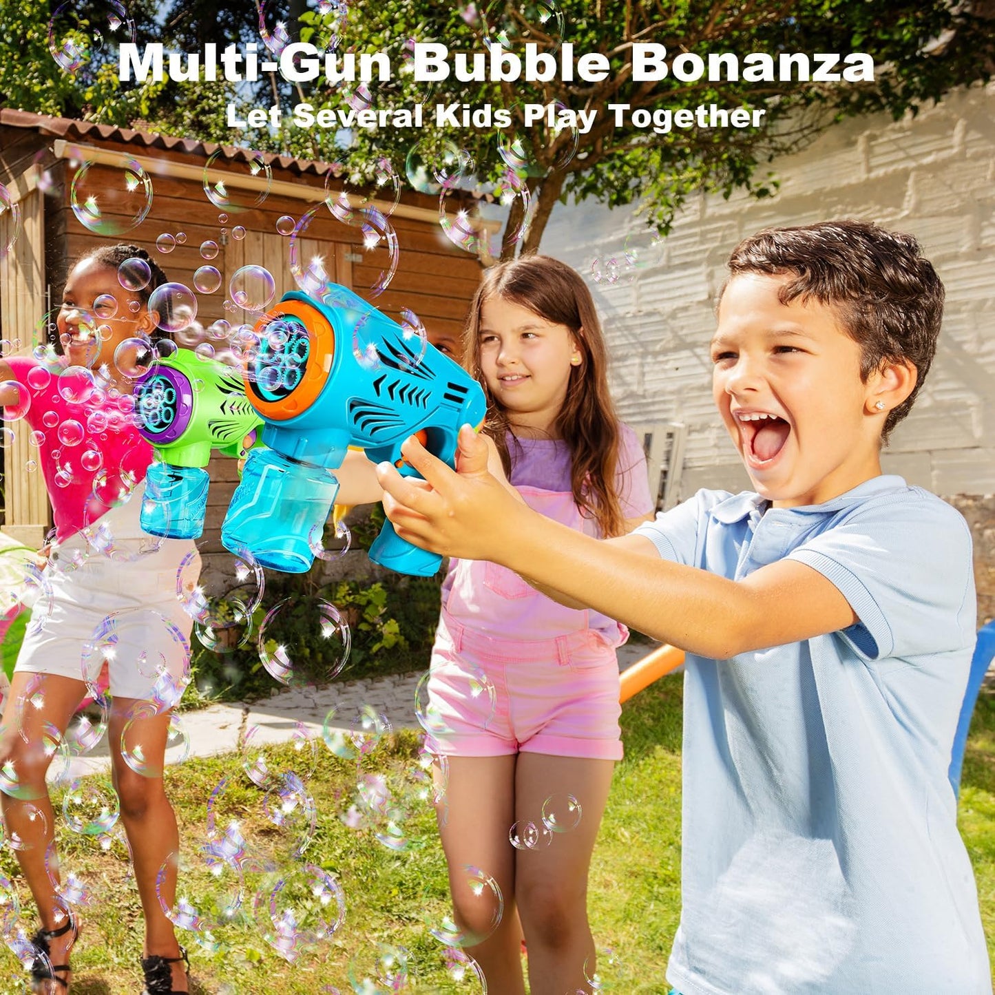 2 Pack Bubble Guns for Kids, Bubble Machine Bubble Maker, Bubbles for Toddlers with Bubble Solutions, Outdoor Game for Kids Automatic Bubble Blaster, Gun Bubble Toys Kids Outdoor Activity