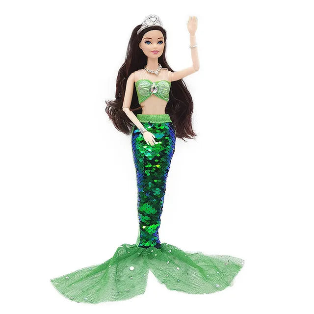 Mermaid 11.5 Inches Girl Dolls, Girl Princess Dolls, Handmade Mermaid Tail Doll Clothes, 30cm Height Doll with Sequin Skirt - Toyigo