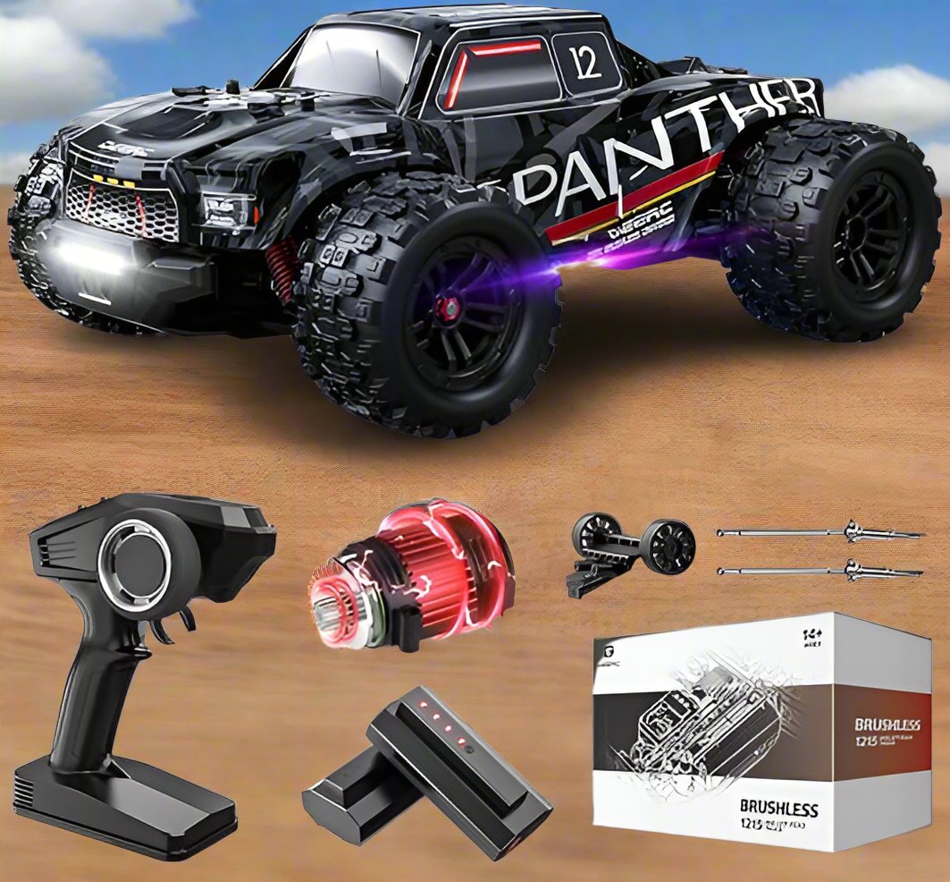 Remote Control 70kph 4X4 Off-Road Truck, RC Car Electric Large Truggy for Snow Sand, 7 Lighting Modes Remote Control with 2 Li-ion Batteries Hobby Cars - Toyigo