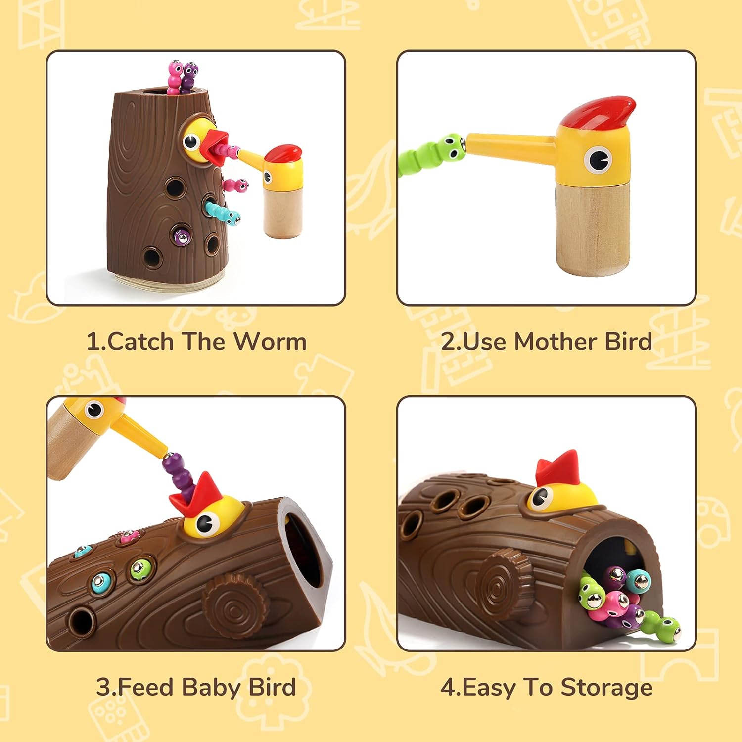 Montessori Bird Game 2-year-Old, Toddler magnet toy, Montessori Bird Playset, Fine Motor Skills Development for Boys and Girls - Toyigo