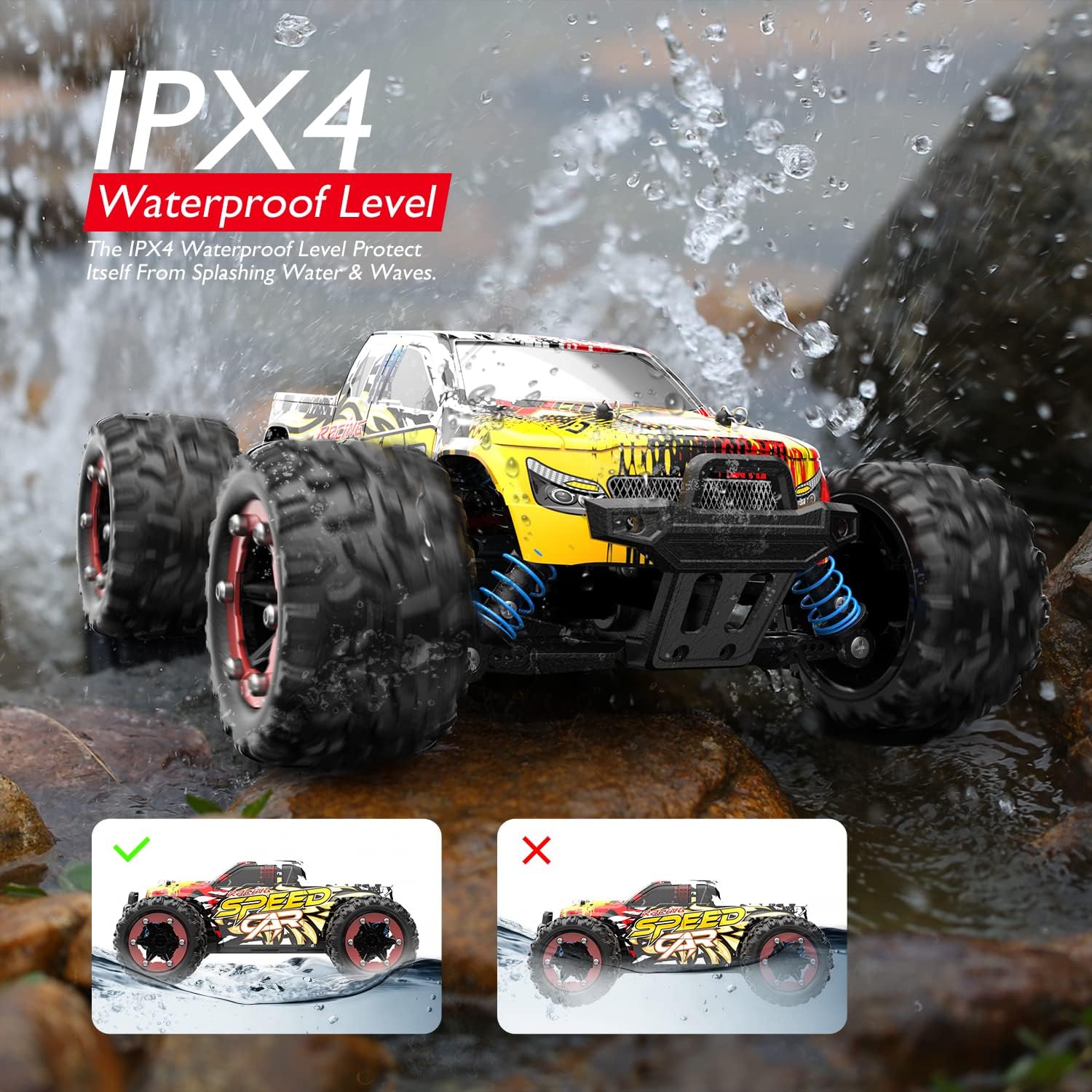 RC Cars,  High Speed Remote Control Car, Fast 2.4GHz All Terrains Toy Trucks, 2 Batteries for 40Min Play, for Adults Kids 30+MPH, 1:16 Scales 4WD Off Road RC Monster Truck, for Adults Kids 30+MPH - Toyigo