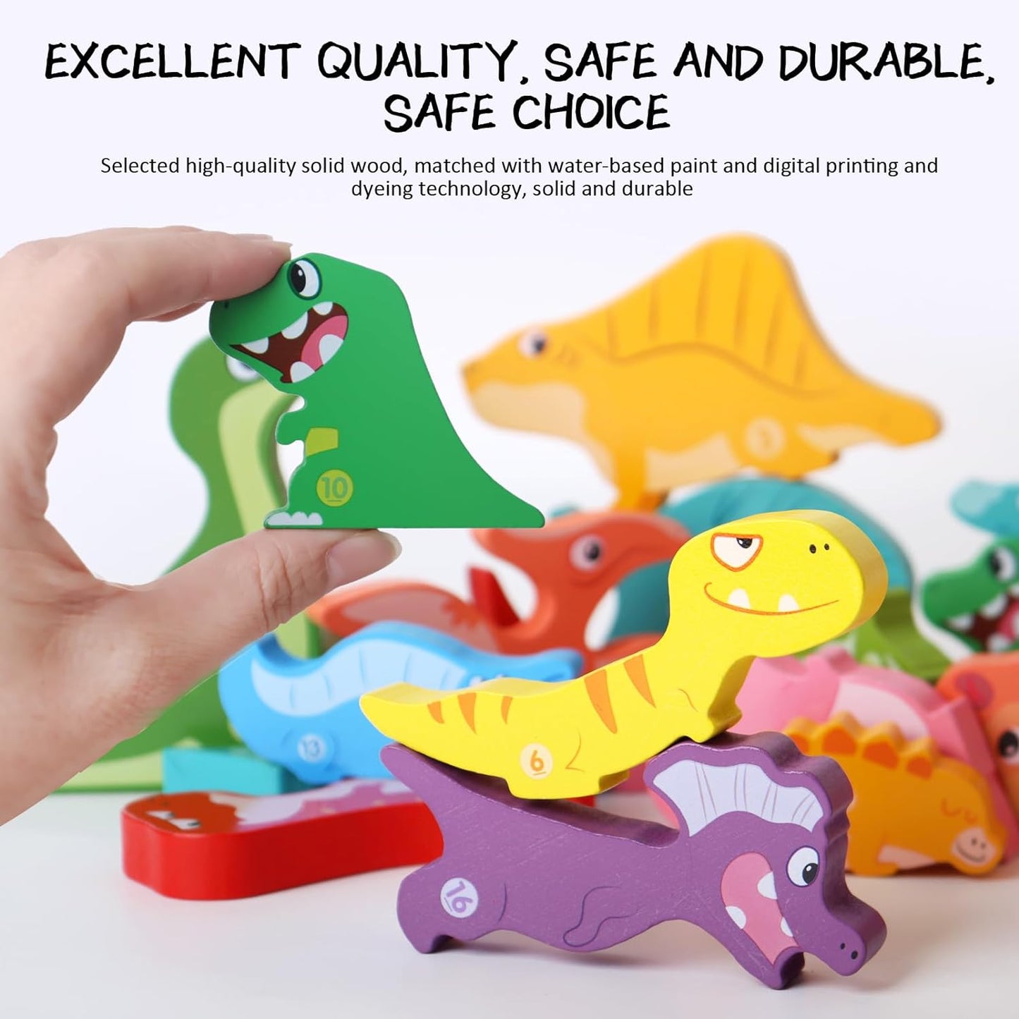 Dinosaur Toys 1-3, Wooden Stacking Blocks, Dinosaur Toys 4-5 Years, Balance Competition Games, Dinosaur Toys for Kids - Toyigo