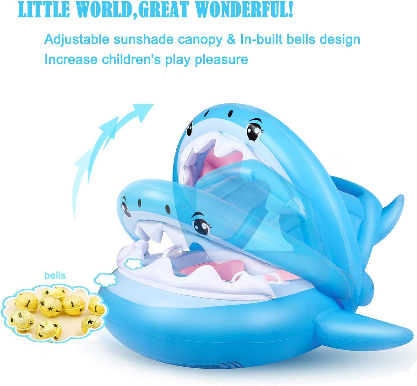 Baby Float Swimming Pool, Toddler Floaties with Inflatable Canopy Shark Infant Pool Float Aged 6-36 Months for Kids