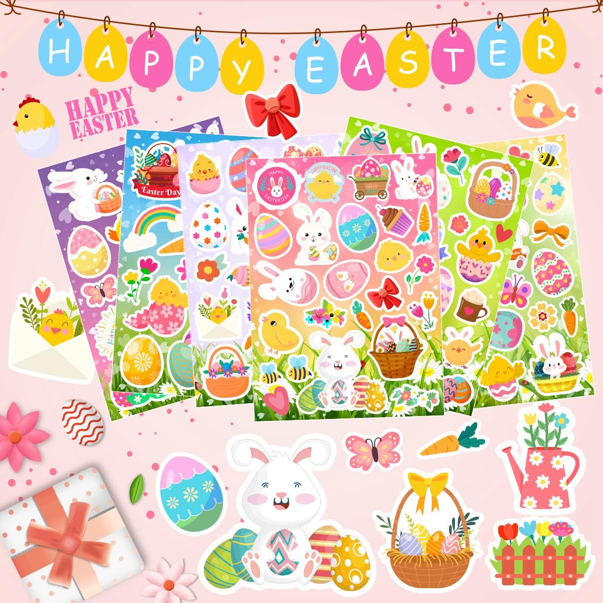 30 Sheets Easter Stickers, Easter Stickers for Kids, Easter Egg Stickers, Easter Bunny Stickers for Party Favors