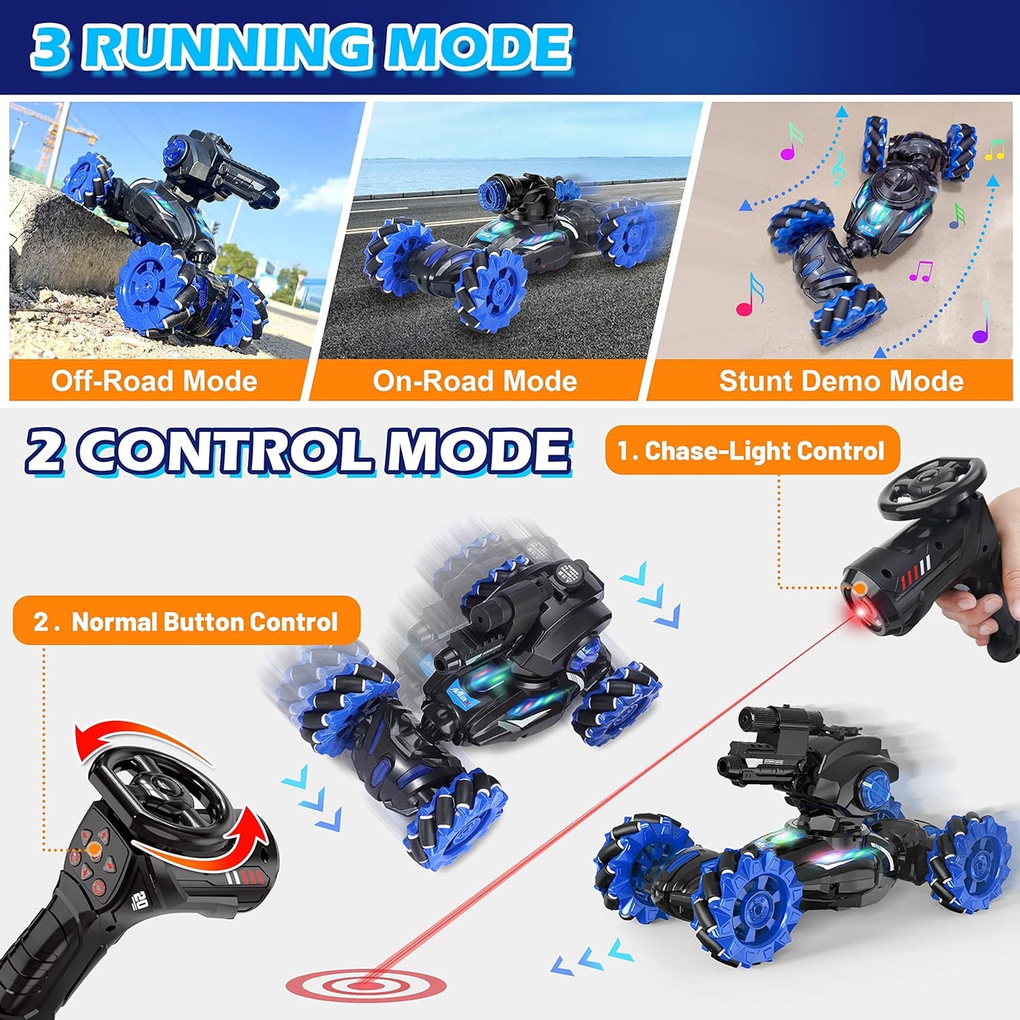 3 Heads RC Stunt Cars, RC Tank That Shoots, Remote Control Tank Shooting Water Bullet Ball, RC Tank Spray Toy, Chase Light Control Remote Control Car, RC Tank for Boys 6-12, Kids Toy gifts Birthday Christmas - Toyigo