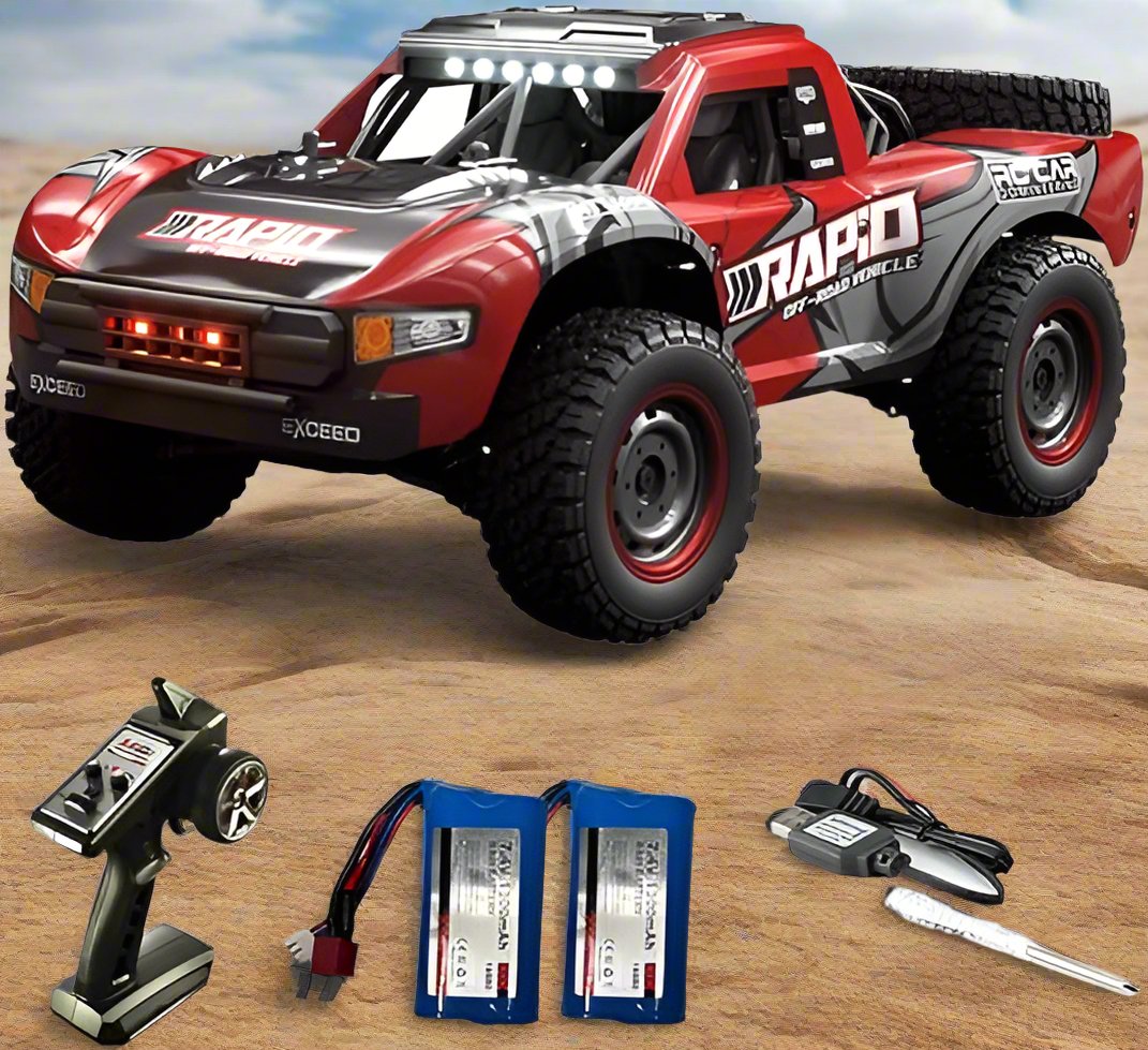 Remote Control Truck for Boys, 4X4 Off-Road Racing RC Car, 30 MPH High Speed Remote Control 4WD Car, 1/14 Hobby RC Truck for Adults, All Terrain Rock Crawler RC Truck with 2 Batteries - Toyigo