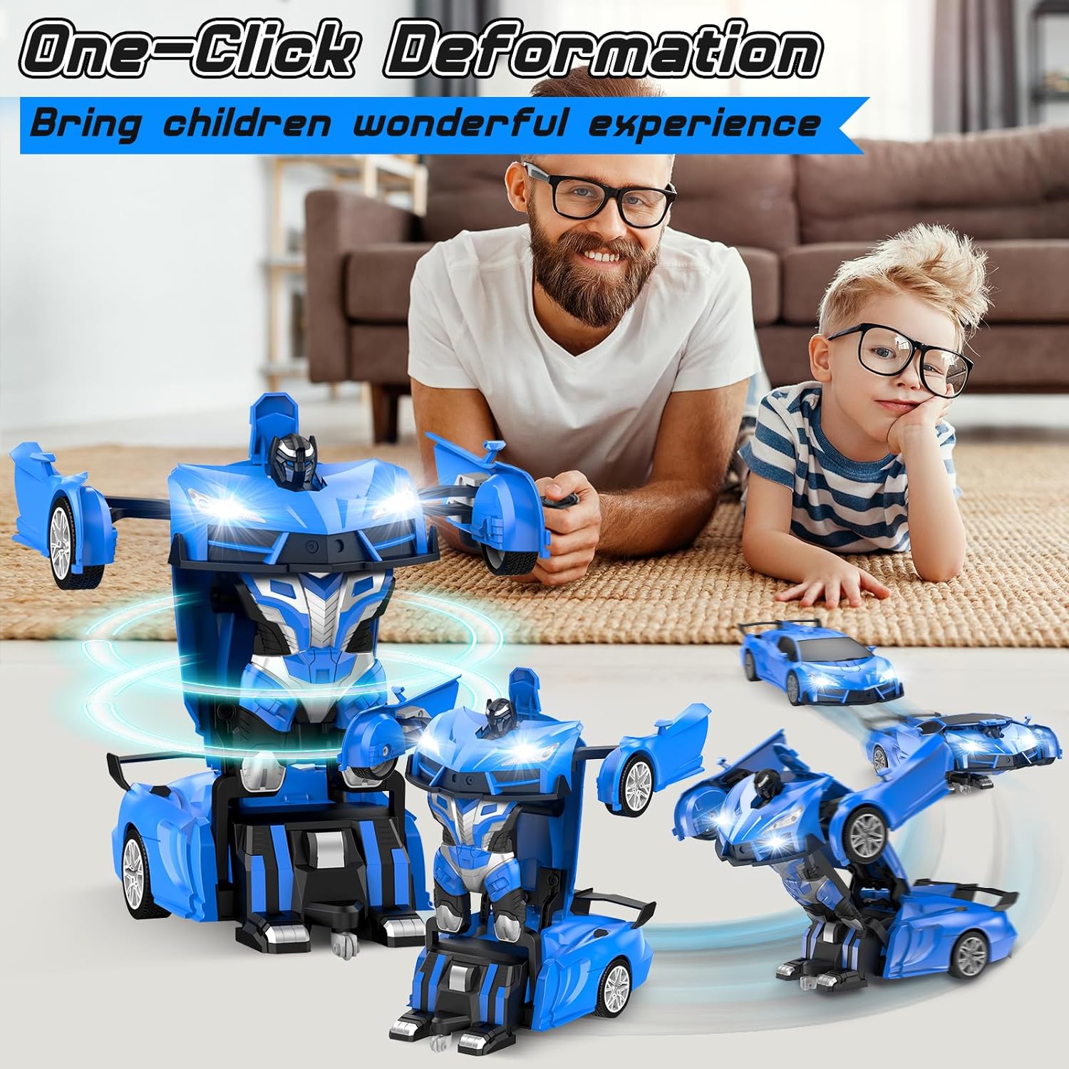 Remote Control Car, Transform Robot RC Cars, Cool LED Headlights, 2.4Ghz Toys Car, 360 Degree Rotation and One-Button Deformation, Christmas Birthday Gifts for Boys Girls - Toyigo