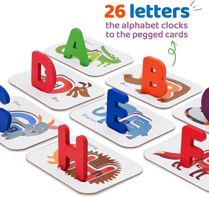 Alphabet Number Flash Cards, Wooden Letter Puzzle ABC Sight Words Match Games Counting Board Preschool Educational Montessori Toys for Toddlers Boys Girls 3+ Years (36 Cards& 37 Block) - Toyigo