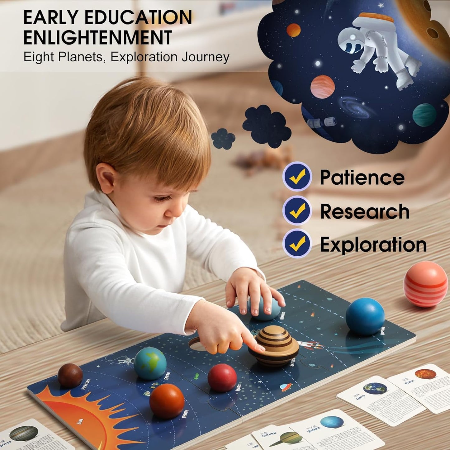 Wooden Solar System Model Board, Kids Solar System, Montessori Planet Toys, Educational Planets Balls, Preschool Learning Puzzle, Space Learning Toys