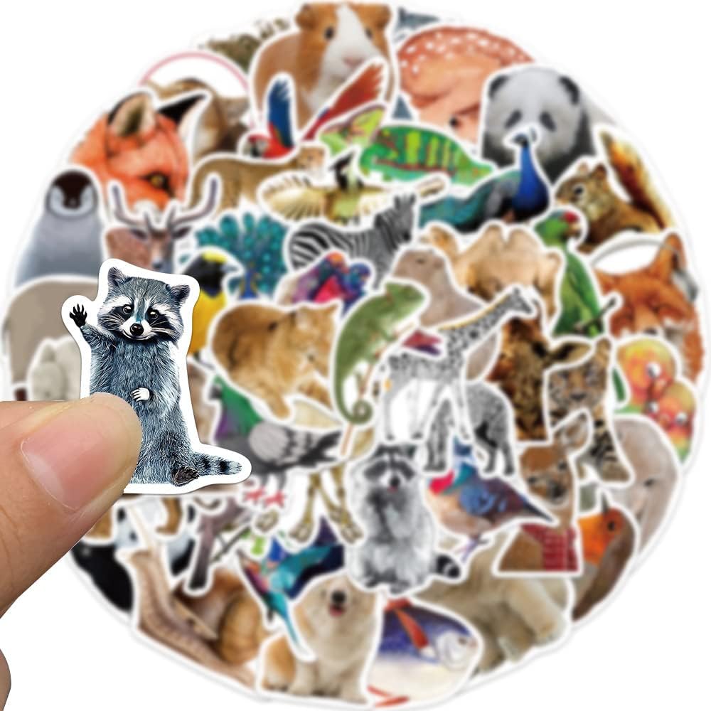 Cute Animal Stickers, Zoo Animals Stickers, Realistic Animals Decal for Kids Teens, 50Pcs Vinyl Waterproof Sticker for Water Bottles, Laptop