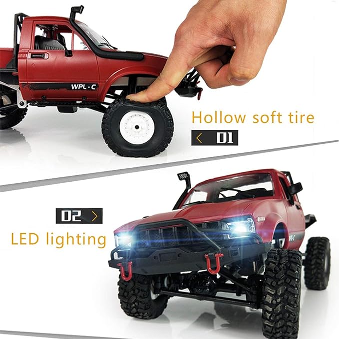 RC Truck, Remote Control Rock Crawler Off-Road Racing Vehicles, 1:16 2.4G 2CH 4WD Off road RC Crawler Kids Toy Climb Semi Truck RTR Trailer LED Lights RC Truck For Kids - Toyigo