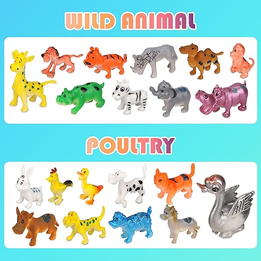 50 Pcs Animal Figure Toys for Kids, Miniature Party Favors Cake Topper, Easter Basket Stuffers/Fillers, Educational and Recognition Toys for Classroom Rewards