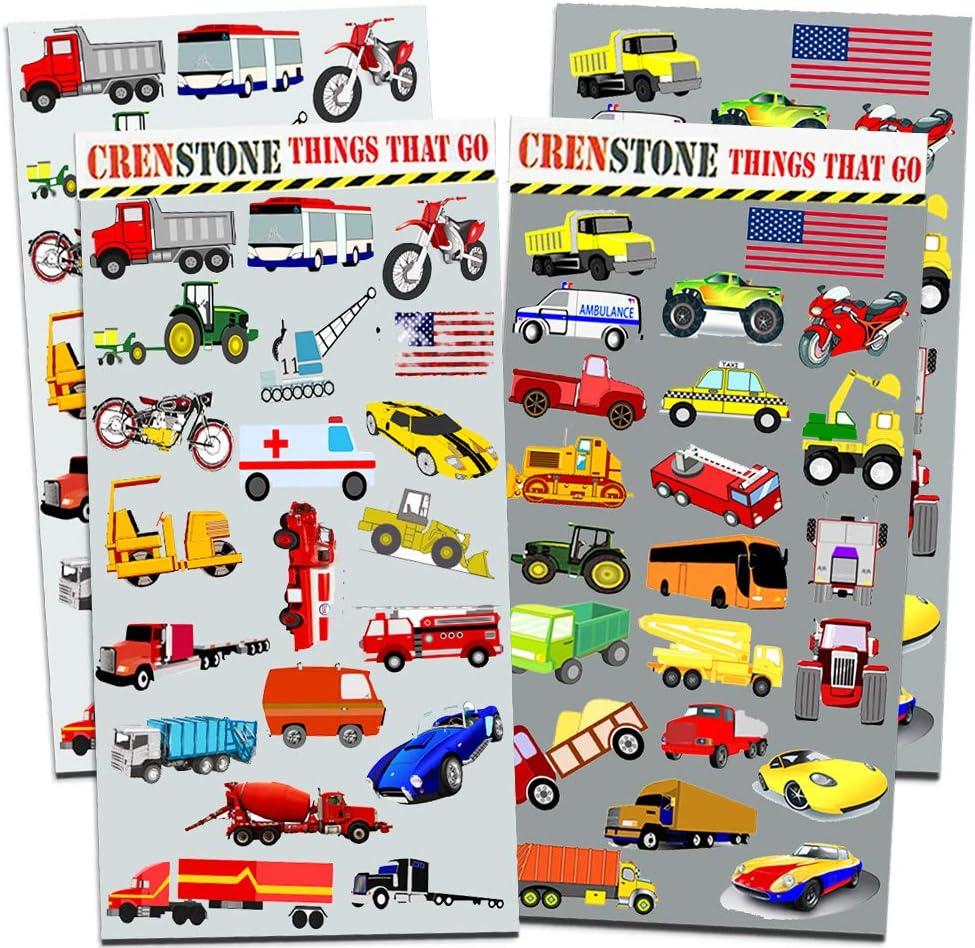 Cars and Trucks Stickers, Party Supplies Pack Toddler, Over 160 Stickers for Toddler Boys and Girls (Cars, Fire Trucks, Construction, Buses & More!)