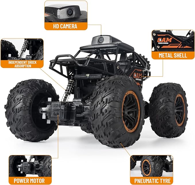 RC Car, Remote Control Car with Camera Wi Fi 720P HD FPV Camera, 2.4Ghz 1/18 Scale Off-Road Remote Control Truck Monster Trucks for Kids - Toyigo