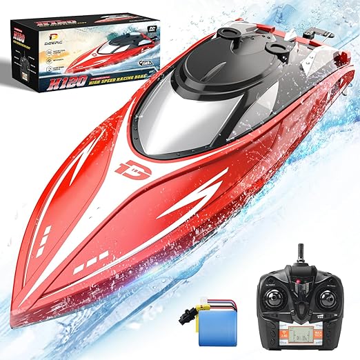 Remote control Boat, Low Battery Alarm, Capsize Recovery, H120 Fast RC Boat for Pools and Lakes, 2.4 GHz 20+ MPH Racing Boats for Kids & Adults, Gifts for Boys Girls with Rechargeable Batter - Toyigo