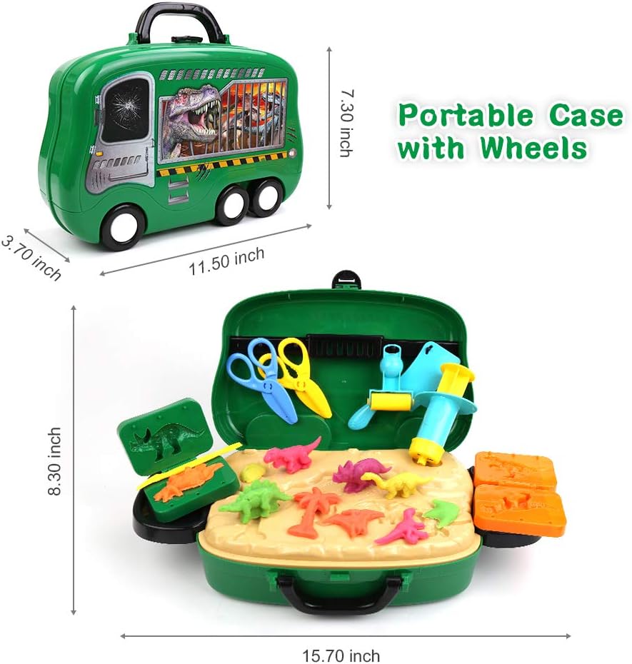 Dinosaur Toys, Clay Pretend Play Set with Molds, Dinosaur Toys Kids in a Portable Suitcase for Boys and Girls