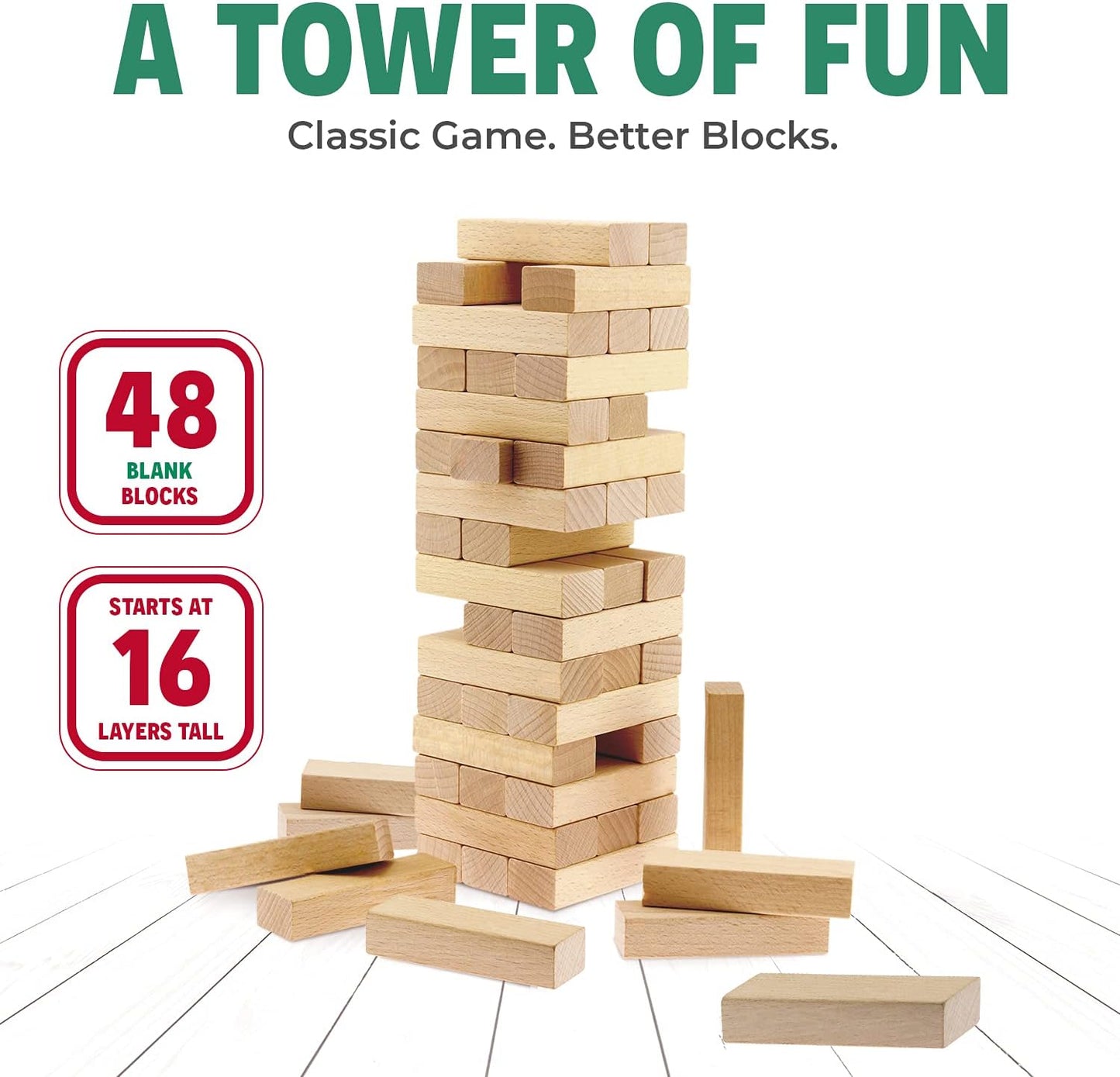 Timber Tower Wood Blocks, Wood Block Stacking Game,Original Edition Family Game Classic Stacking for Toys (48 Pieces)