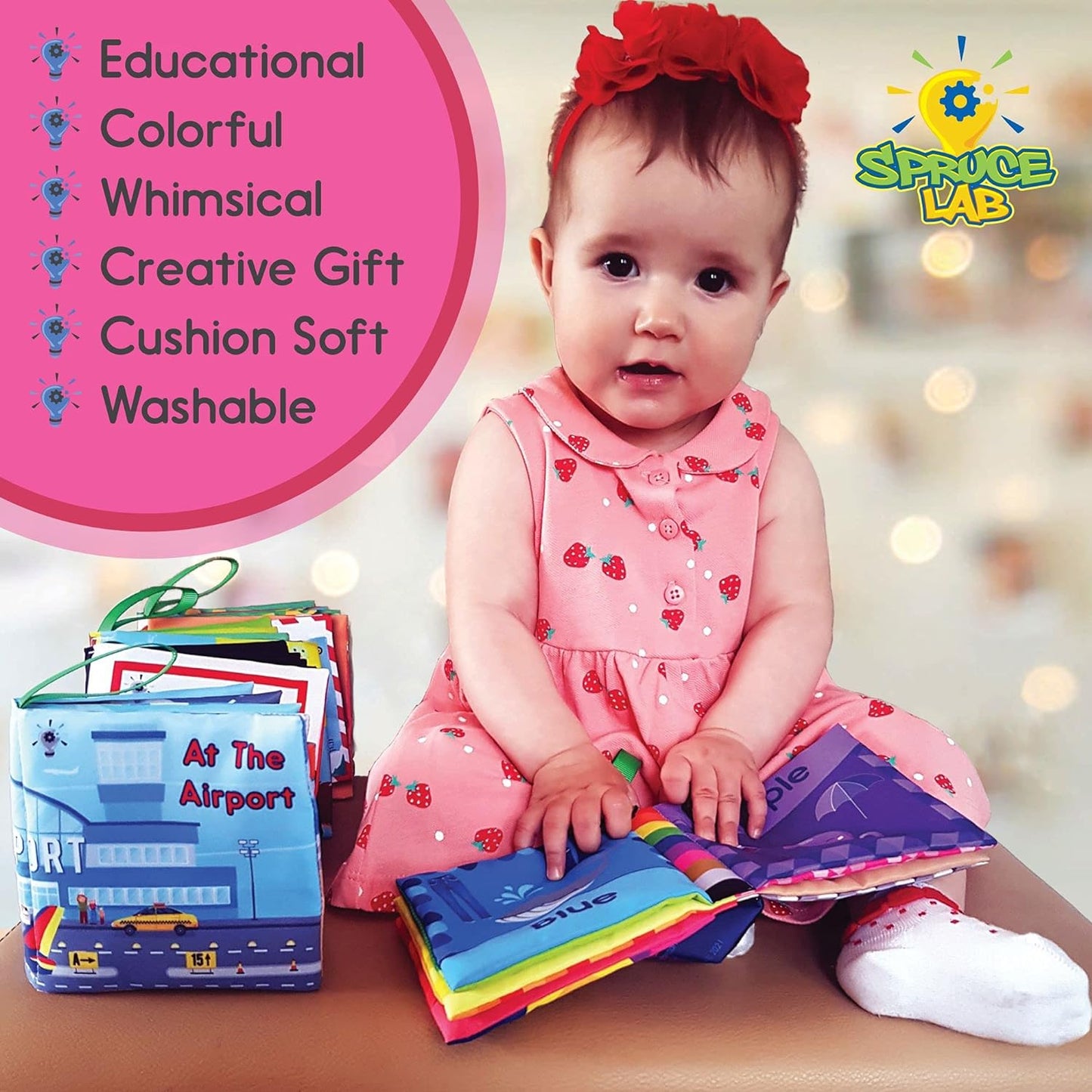 Educational Soft Baby Books, 6 Cloth Book Set for Babies, Early Learning Sensory Development Toys, Crinkle Touch and Feel Toddler Toy, High Contrast Infant Toys, Baby Shower Gift for 0-2 Year Olds - Toyigo