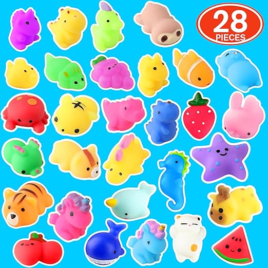 28 Pack Mochi Squishy Toys - Kawaii Cat Squishys Slow Rising Animals - Party Favors, Goodie Bag, Birthday Gifts, Mini  Stress Reliever Toy Pack