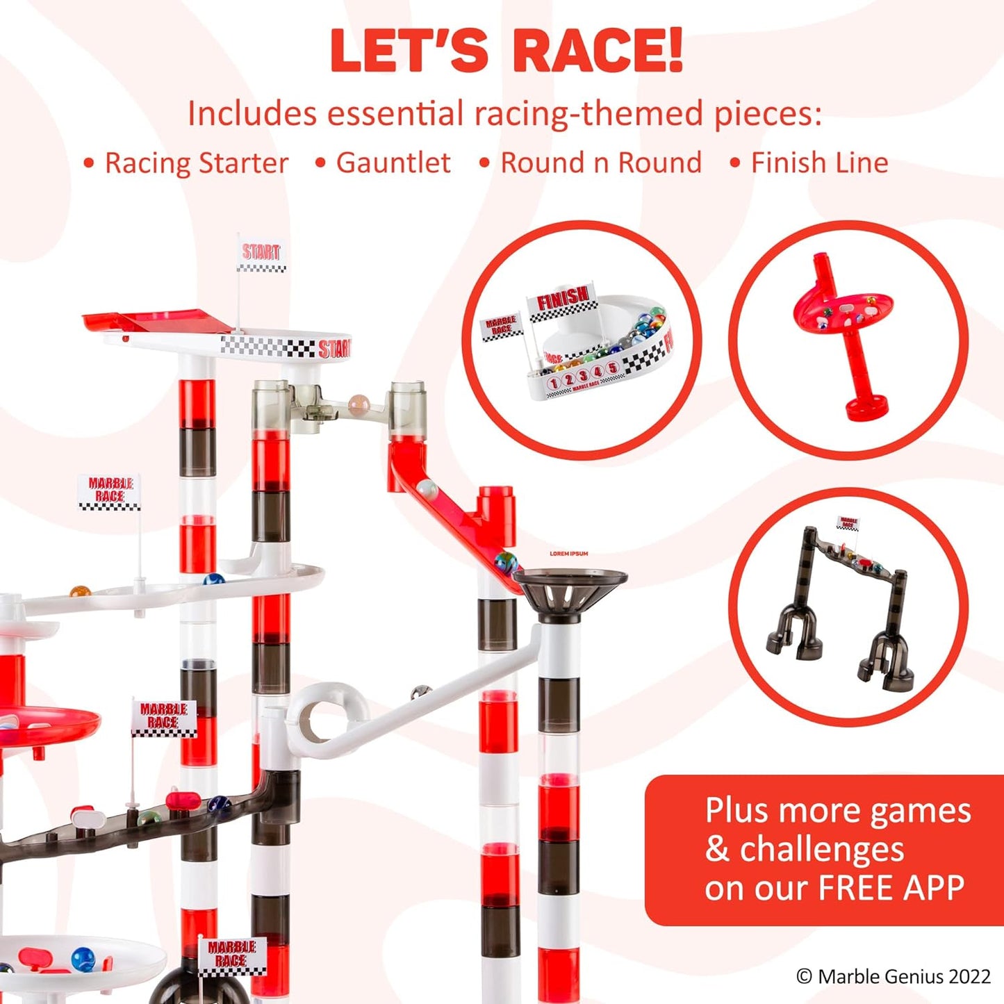 Marble Run Racing Set, 125-Piece Marble Run Racing Set Toys for Kids, Marbles Maze Tower Building Blocks, Marble Race Track Rolling Game, Educational Learning STEM Toy Gift, Racing