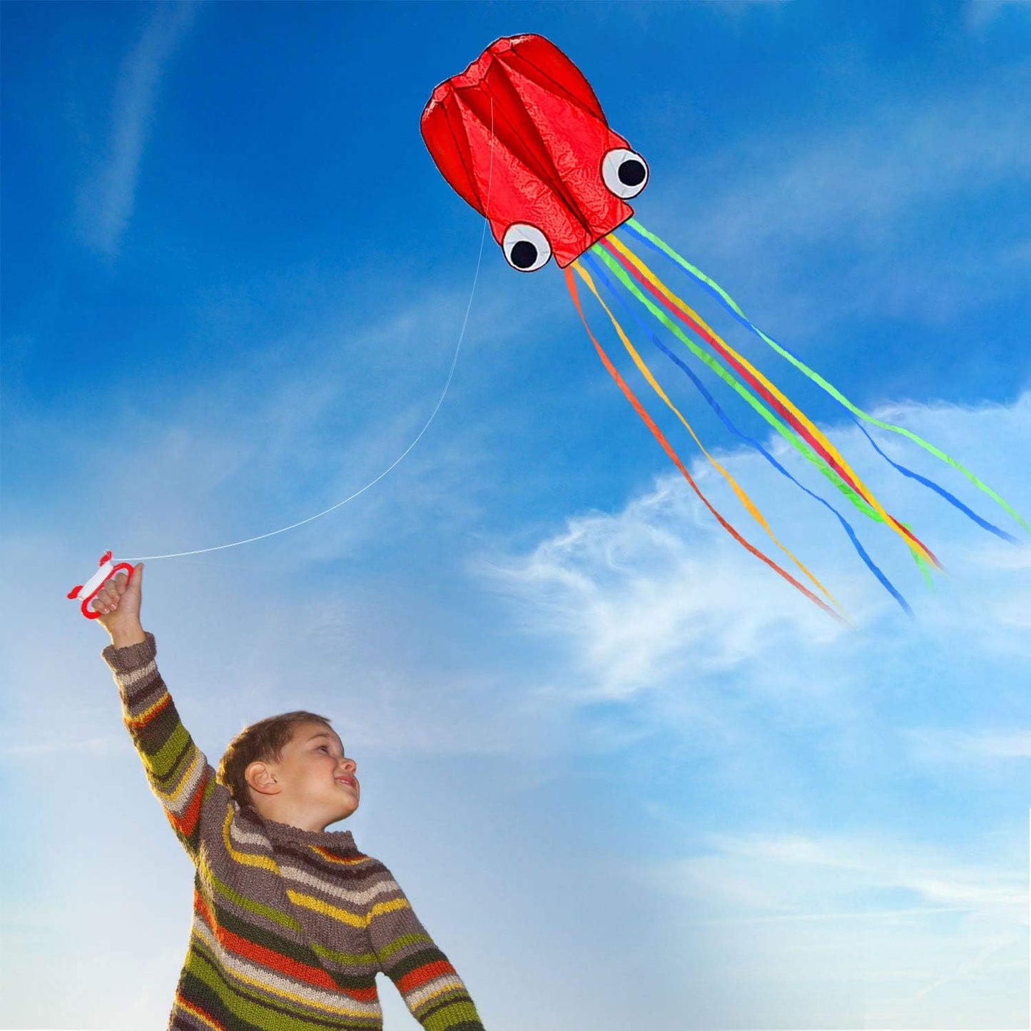 Large Octopus Kites, Long Tail Beautiful Easy Flyer Kites Beach Kites, Good Kites for Kids and Adults Easy to Fly(Red + Blue)