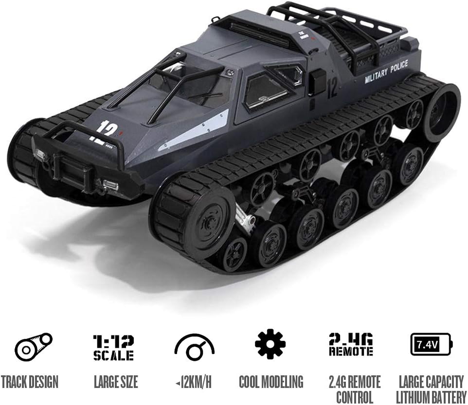 RC Tank Car, 1/12 Scale Remote Control Tank, 2.4GHz RC Tank for Kids, Remote Control Rechargeable Tank, 360ø Rotating Vehicle, Gifts for Boys Girls Teens - Toyigo