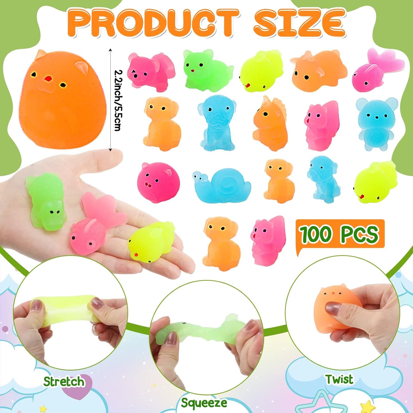 Luminous Animal Dumplings & Dinosaur Squeeze Toys ? Cute Stress Relief Gifts for Kids, Perfect for Easter Baskets & Birthday Party Favors