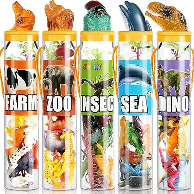 69Pcs Small Animal Figures, Assorted Mini Plastic Animal Toy (Ocean, Zoo, Farm, Dinosaur, Insect), Realistic Tiny Little Animals for Sensory Bin, Christmas Birthday Gifts, Toddler 1-3, Kid 3-5