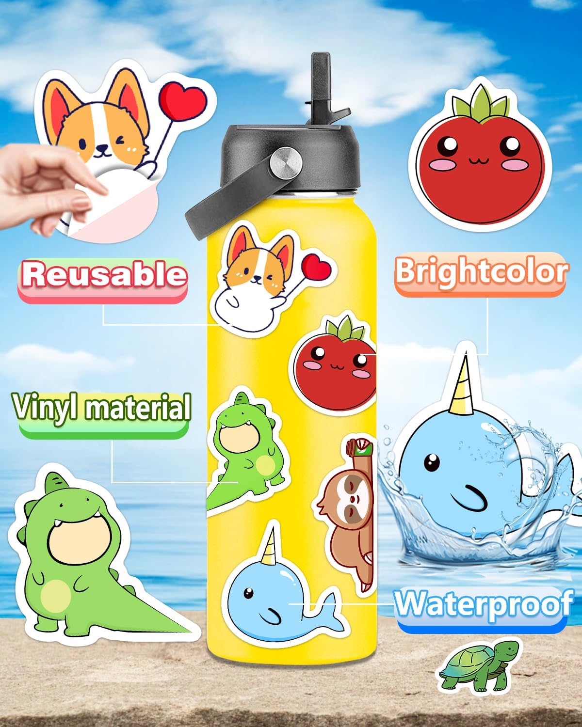 2000 Pcs Stickers, Water Bottle Stickers for Teens, Cute Kawaii Vinyl Phone Laptop Skateboard Animal Waterproof Stickers  for Kids, Bulk Aesthetic Sticker Packs for Boys Girls Teacher