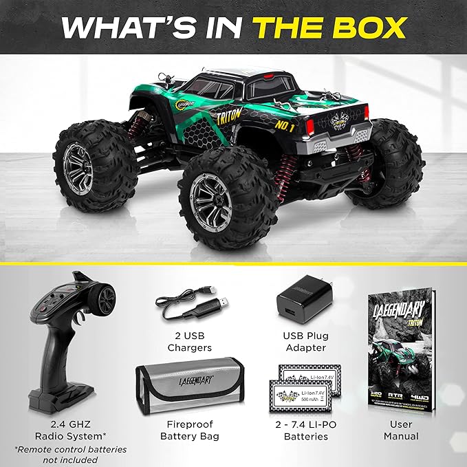 Remote Control Truck, 4x4 Off-Road Waterproof RC Truck, Remote Control Car, Hobby Grade RC Car 1:20 Scale Brushed Motor with Two Batteries, Fast RC Cars for Kids Adults - Toyigo