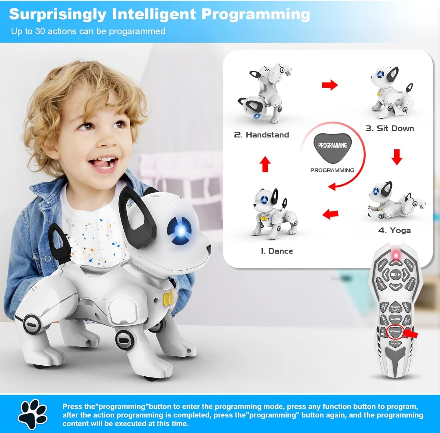 Remote Control Robot Dog Toy, RC Dog Programmable Smart Interactive Robotic Pets, RC Stunt Robot Toys Dog Imitates Animals Music Dancing Handstand Push-up Follow Functions for Boys Girls Toy - Toyigo