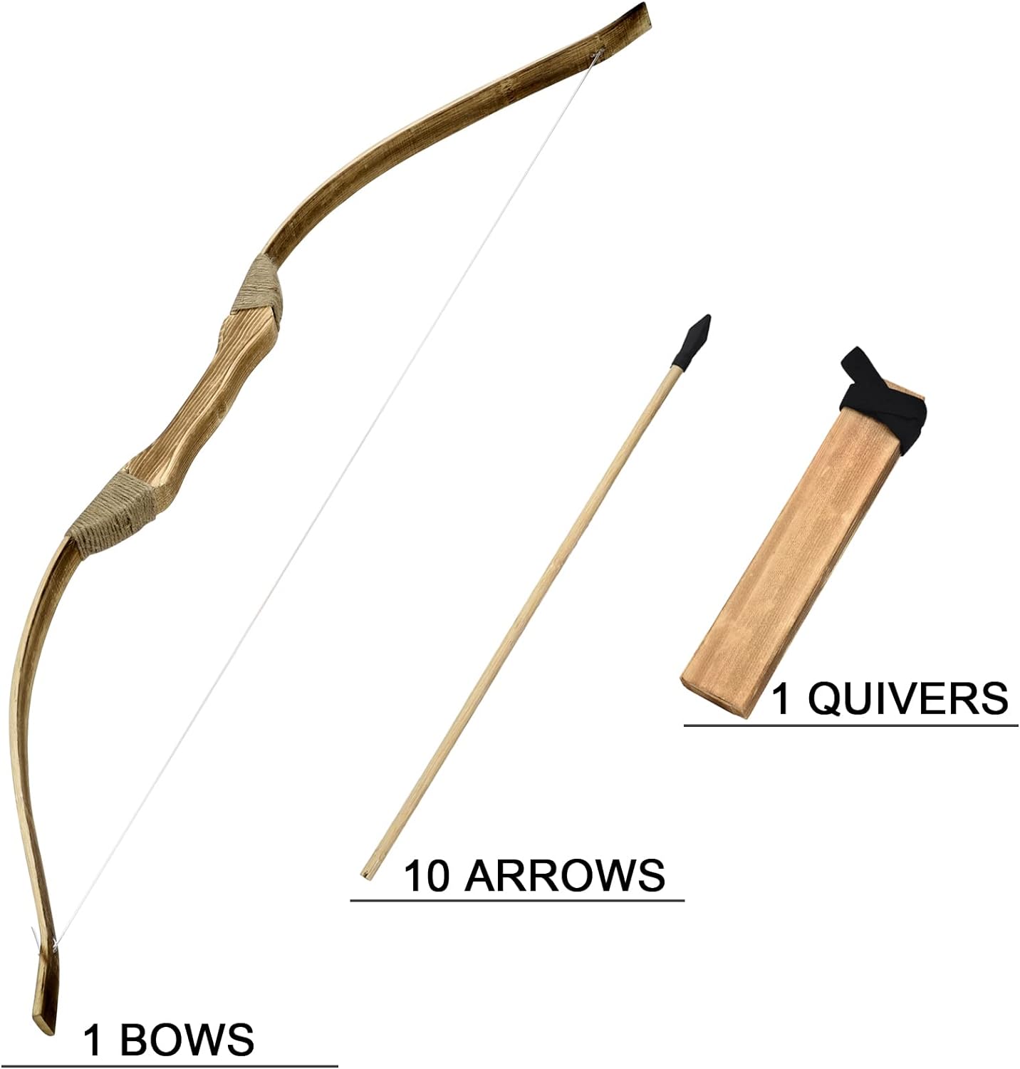 Kids Bow and Arrow Set, Handmade 32 Inch Wooden Bow and Arrow, Toy Bow and Arrow for Kids 4-6 8-12, 1 Bows 1 Quivers and 10 Wood Arrows, Gifts for Kids Youth Boys and Girls