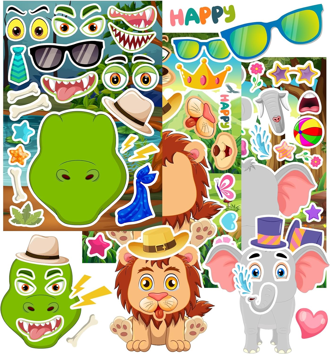 27 Sheets Make a Face Stickers, Make Your Own Stickers for Kids, Funny Animal Face Stickers, Party Favors for Kids