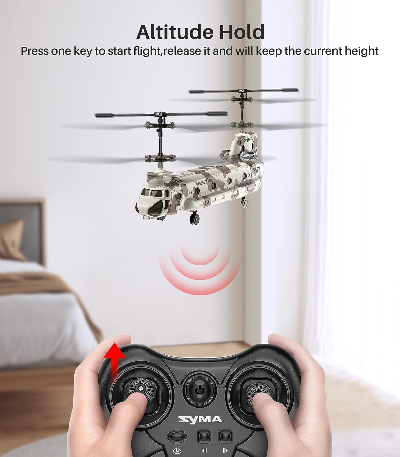 Remote Control Helicopter, S52H Military Transport RC Helicopter with Altitude Hold, One Key take Off/Landing, LED Light, Low Battery Reminder, Army Helicopter Toys for Kids and Military Fans - Toyigo