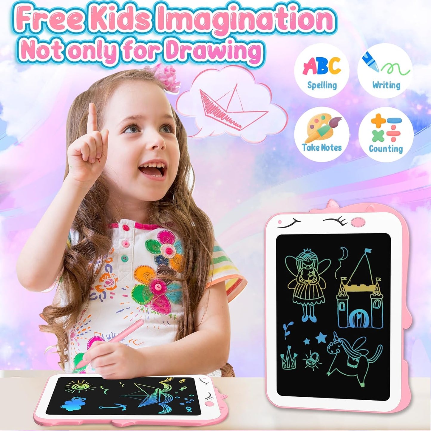 Unicorn Toy Gifts, LCD Writing Tablet for Kids, Toddler Travel Road Trip Essential Toy Gift for 3+4 5 6 7 8 Year Old, Doodle Draw Board, Easter Gifts Learning Birthday  for Girls Boys